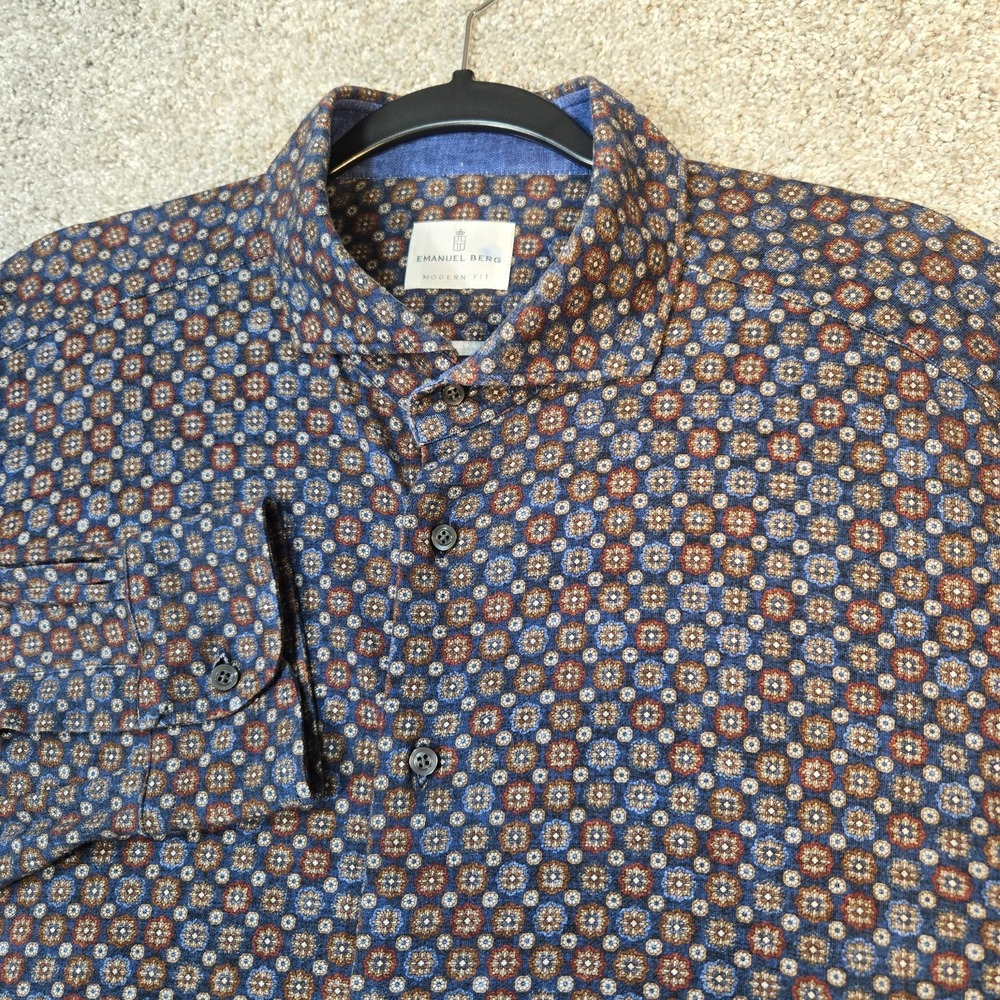 Emanuel Berg Floral geometric button up shirt 2XL Modern Fit Long Sleeve stretch